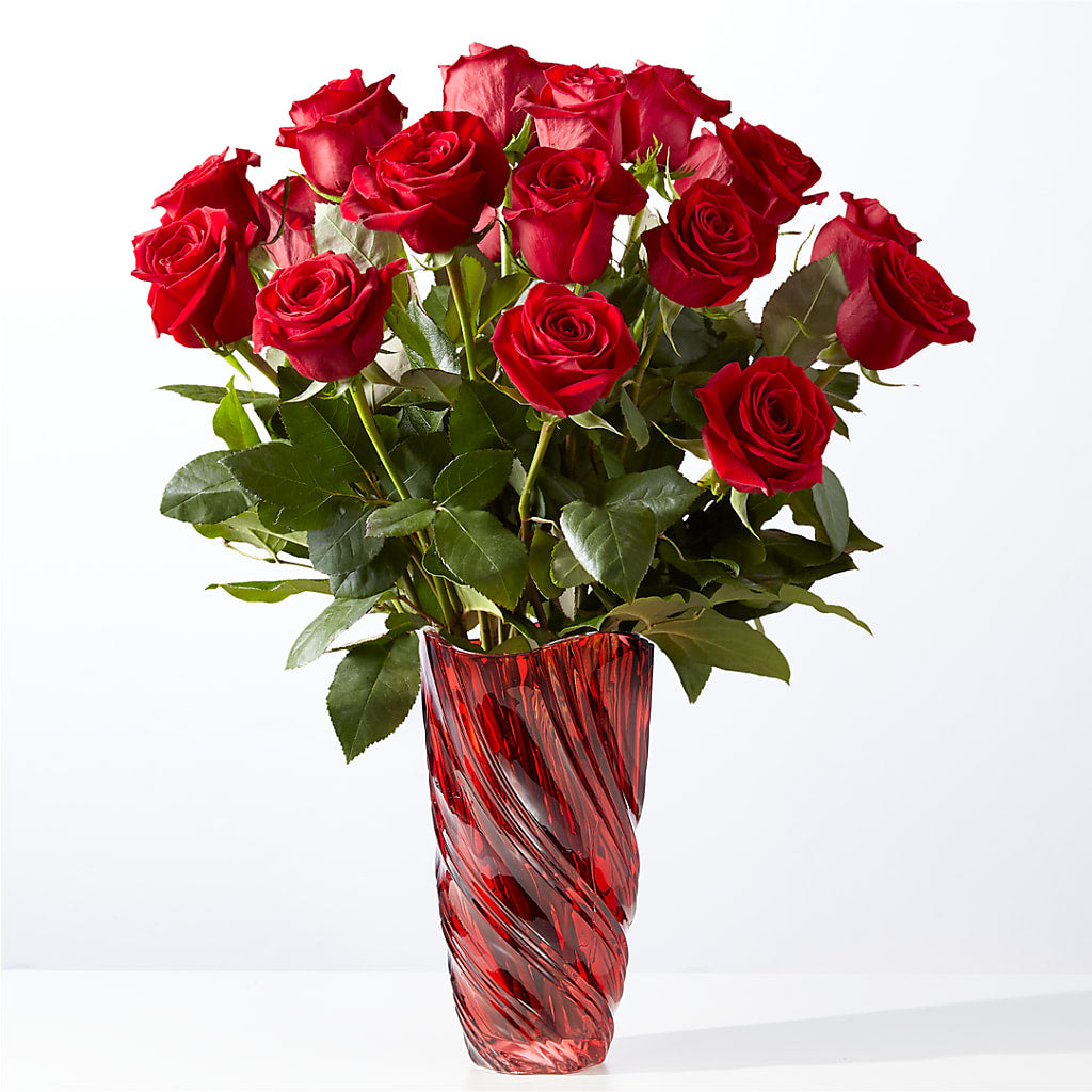 Classic Love Red Rose Bouquet with Luxe Swirl Vase – B Floral, Coalville UT