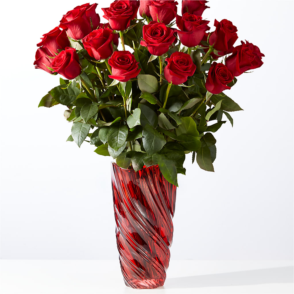 Classic Love Red Rose Bouquet with Luxe Swirl Vase – B Floral, Coalville UT
