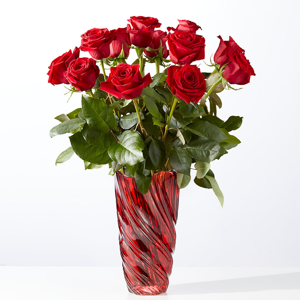 Classic Love Red Rose Bouquet with Luxe Swirl Vase – B Floral, Coalville UT